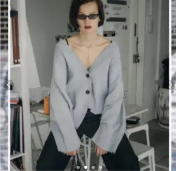 퍼버즈 가디건 코튼 블루