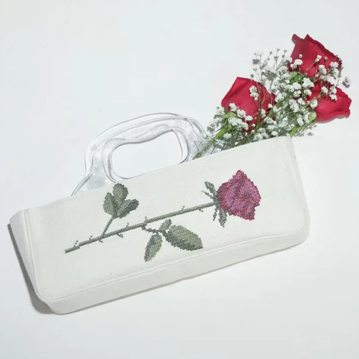 스컬프터 장미가방 granny lucite handle bag