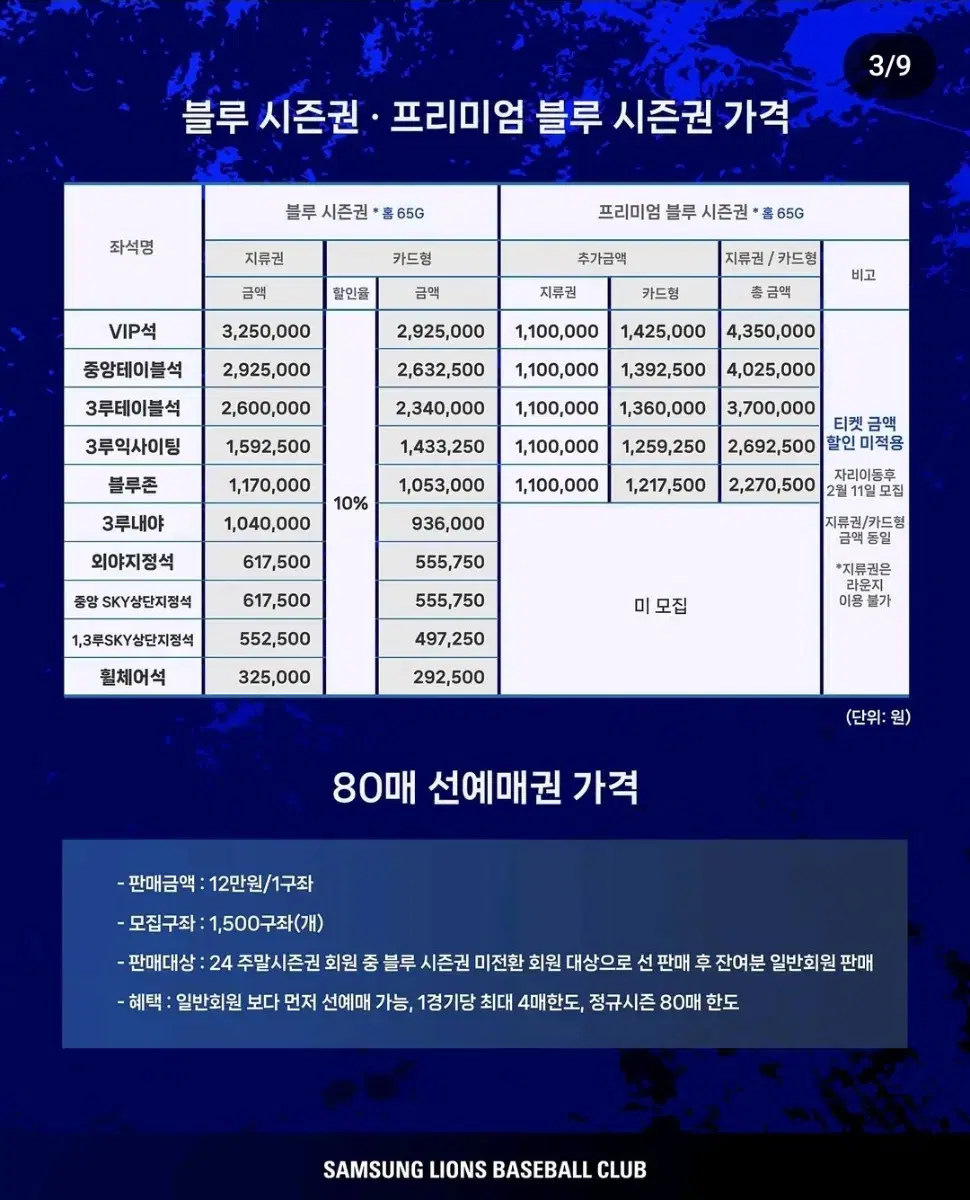 삼성라이온즈 2025 블루시즌권 선예매