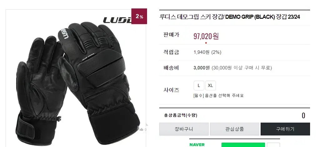 LUDIS DEMO GRIP 루디스 데모 그립 블랙 스키장갑 할인판매