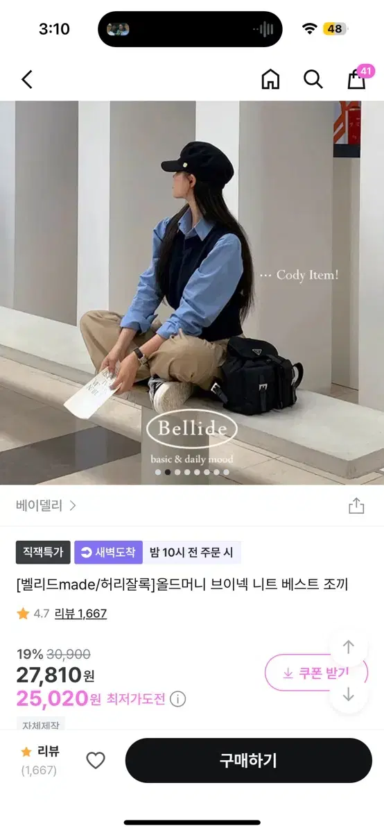 지그재그 베이델리 브이넥 니트 베스트 조끼