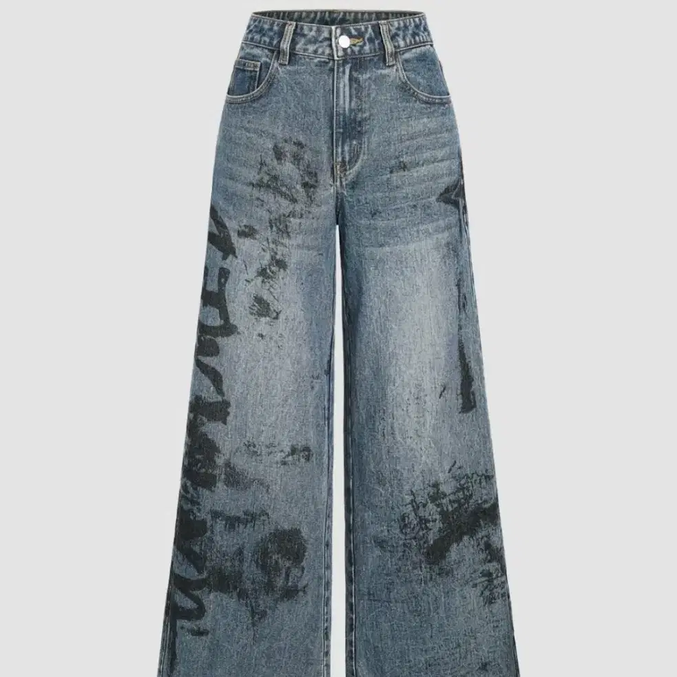 샵사이다 Mid Waist Splash Ink Wide Leg Jeans