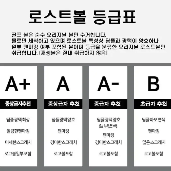 로스트볼 카카오 A 급 3피스 골프공1팩10알