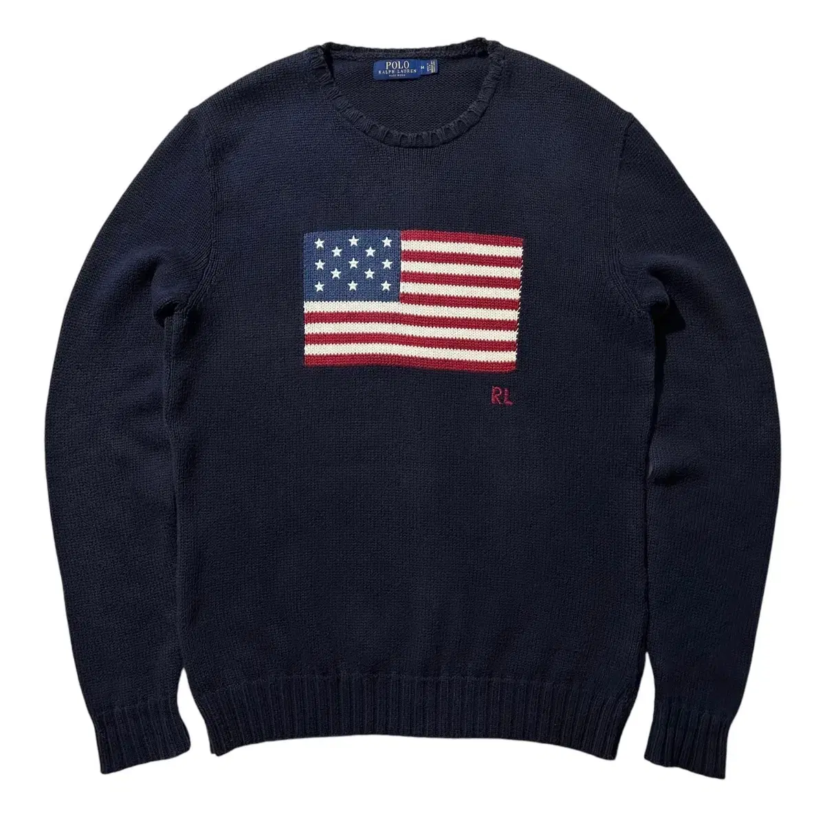 [M-L] 폴로 랄프로렌 Made in USA 성조기 라운드 니트 네이비