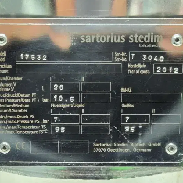 Sartorius stedim 17532 스테인레스 압력용기