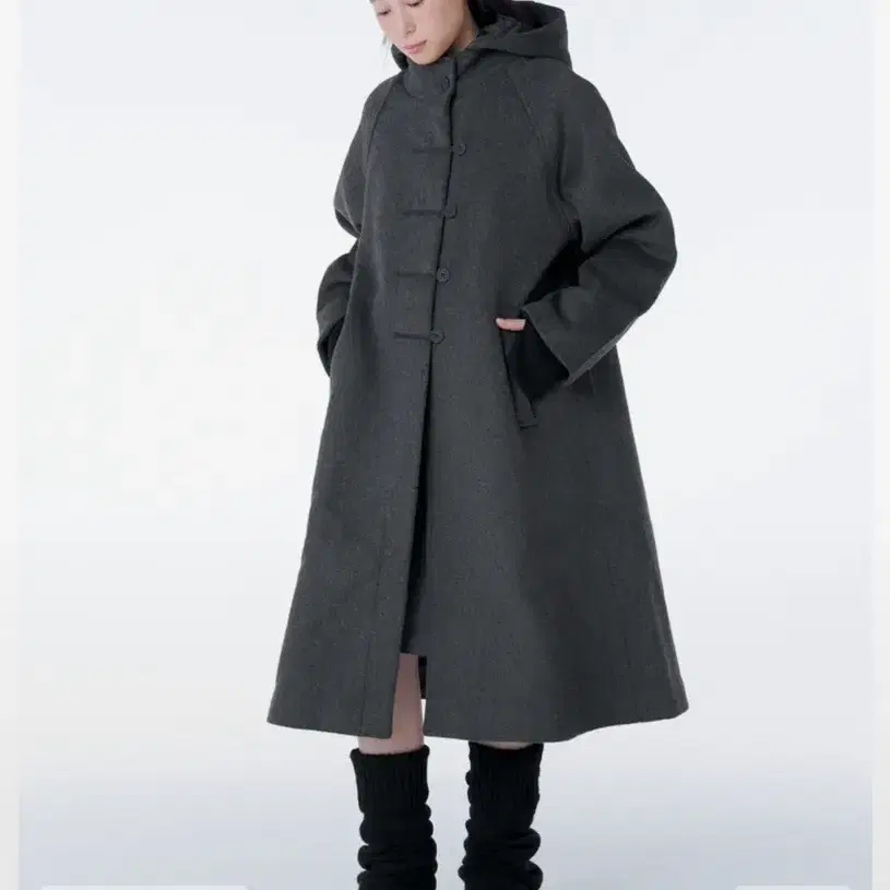 미세키 서울 Hoodie long duffle Coat CHARCOAL