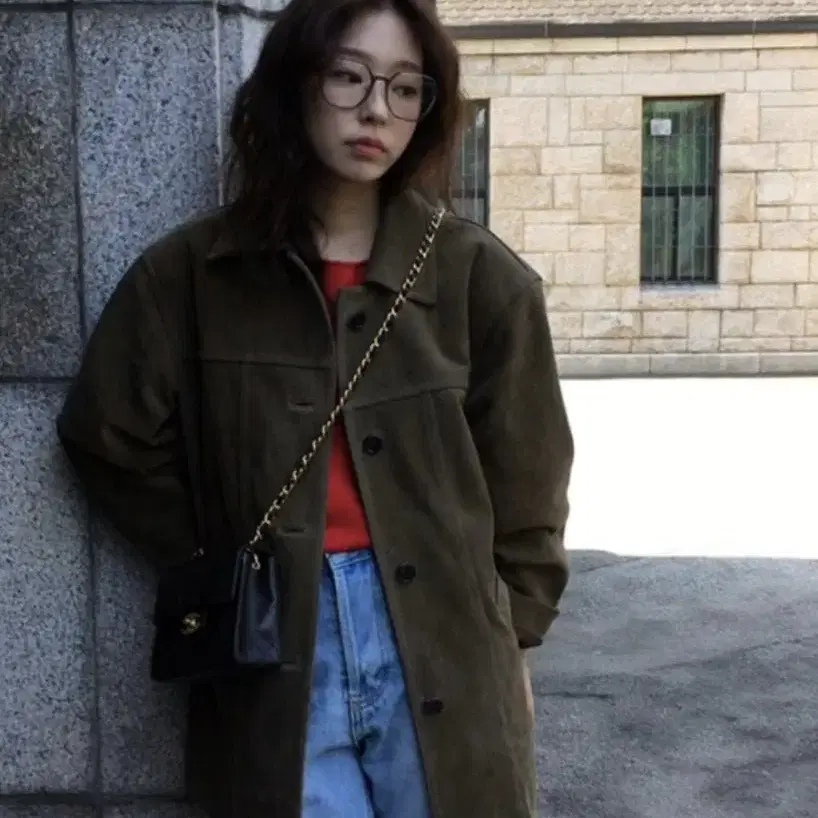 쏘딩키브레드 Olive suede vintage khaki jacket