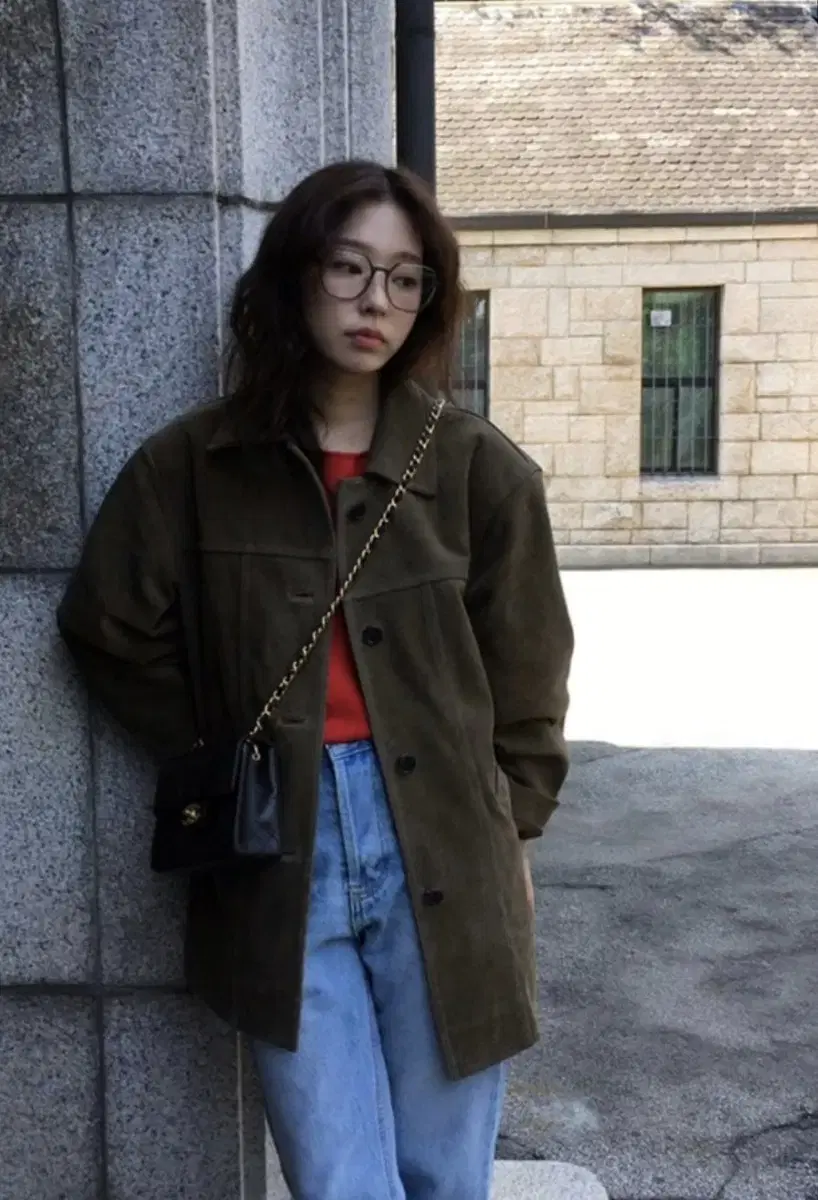 쏘딩키브레드 Olive suede vintage khaki jacket