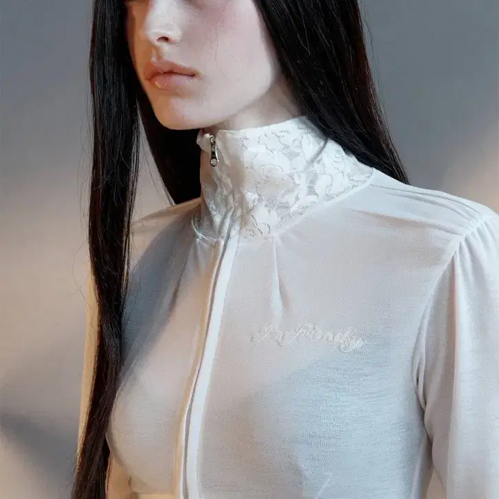 Casper Lace Zip-up Tee Ghost Sheer