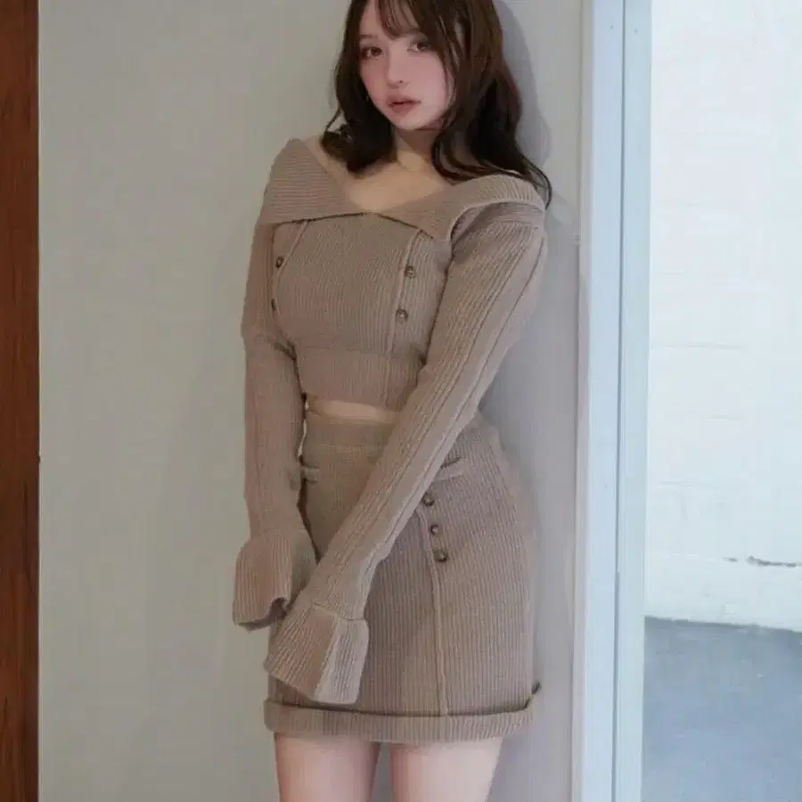 andmary Brenda lace knit set black