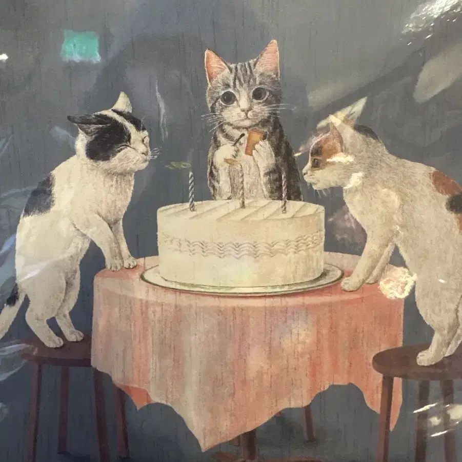 고양이 생일 케이크 그림 포스터(japan)