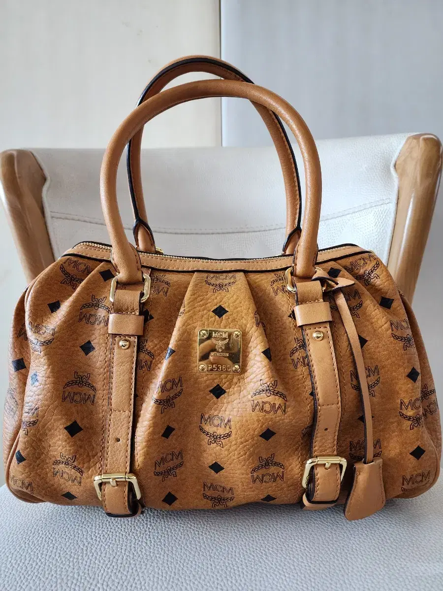 MCM Classic Visetos Boston Bag Cognac Brown Tote Bag