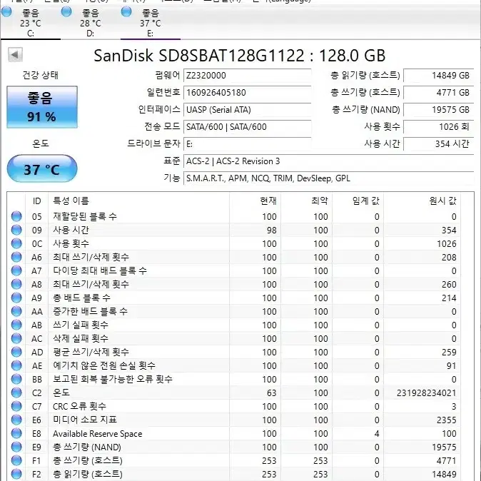 SanDisk SSD 128G 외장케이스 usb 3.0