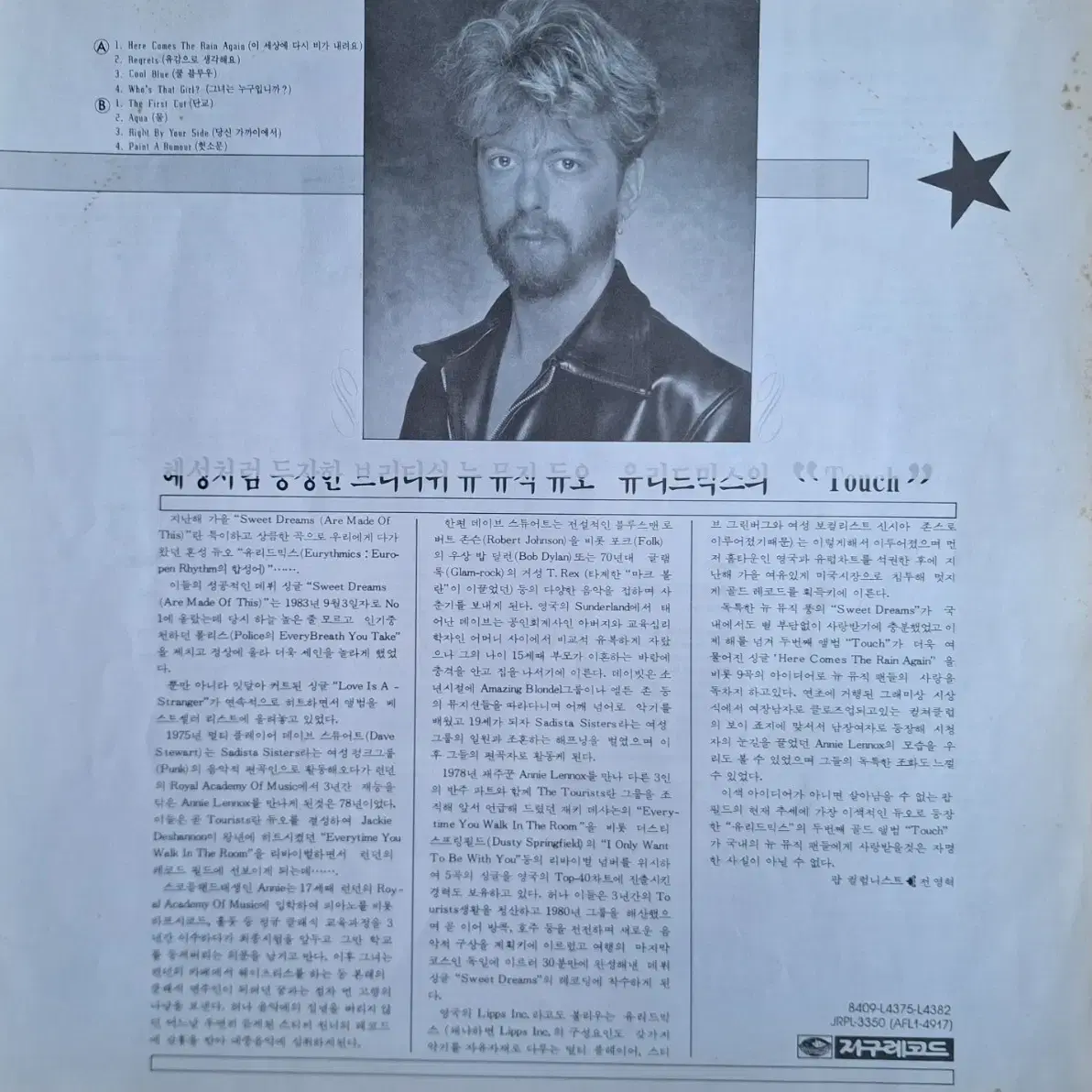 국내라이센스반/Eurythmics - Touch LP