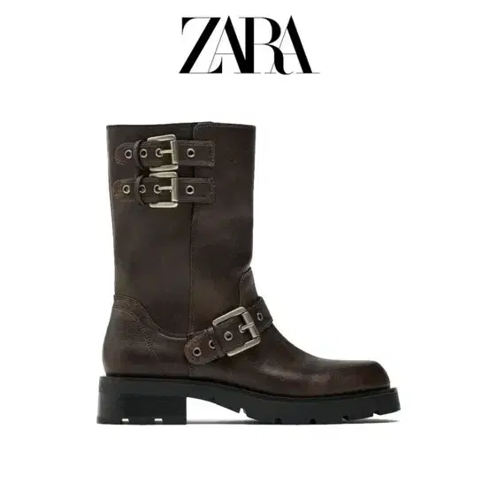 자라 가죽 버클 플랫 바이커 앵클부츠 ZARA 37