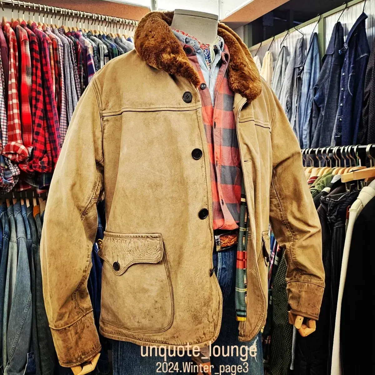 Double RL 1930s Car Tan Shearling 가죽 코트