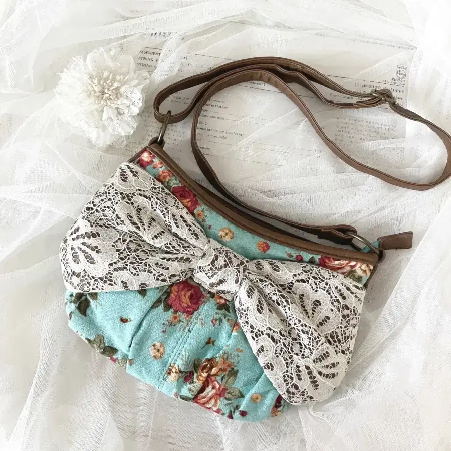 flower crochet ribbon cross bag