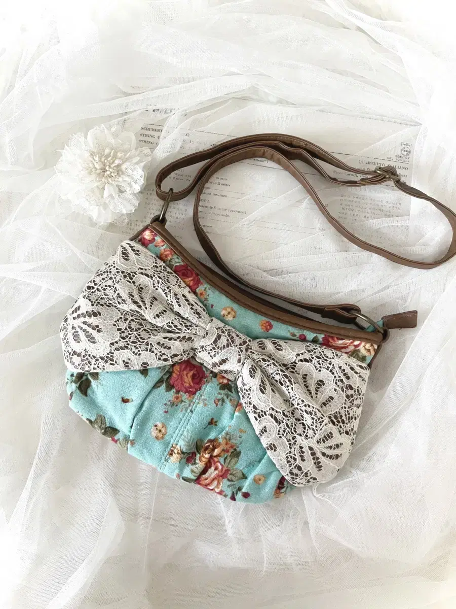 flower crochet ribbon cross bag