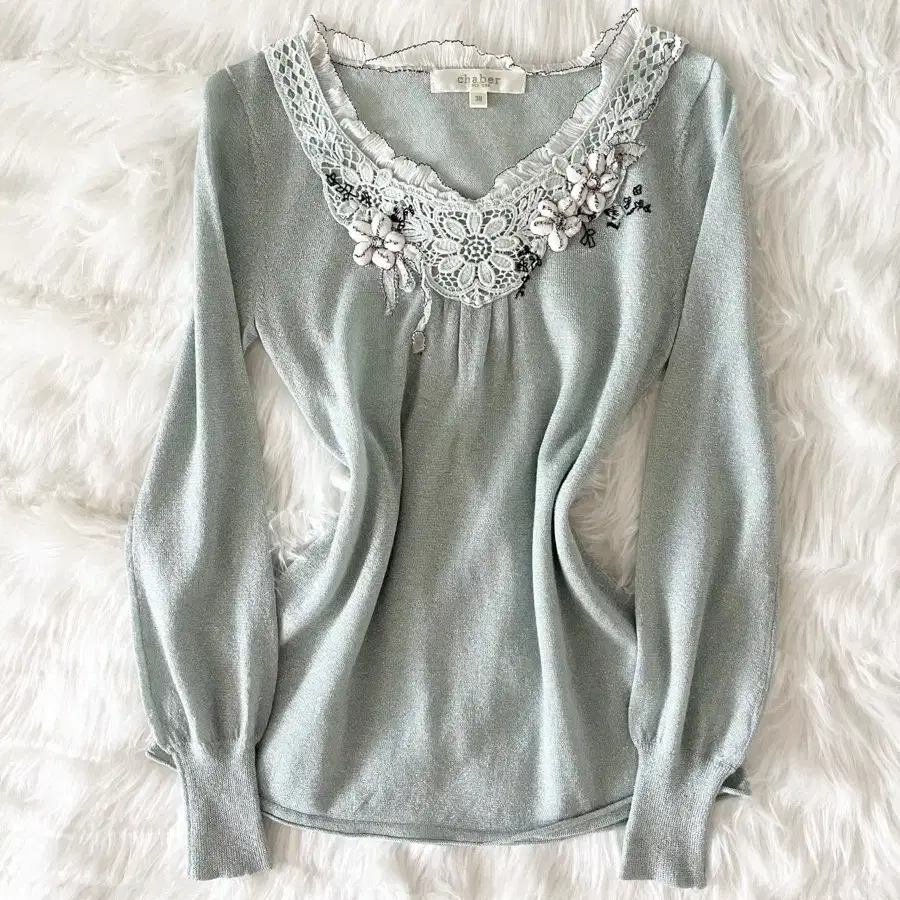 mint-green flower lace crochet top