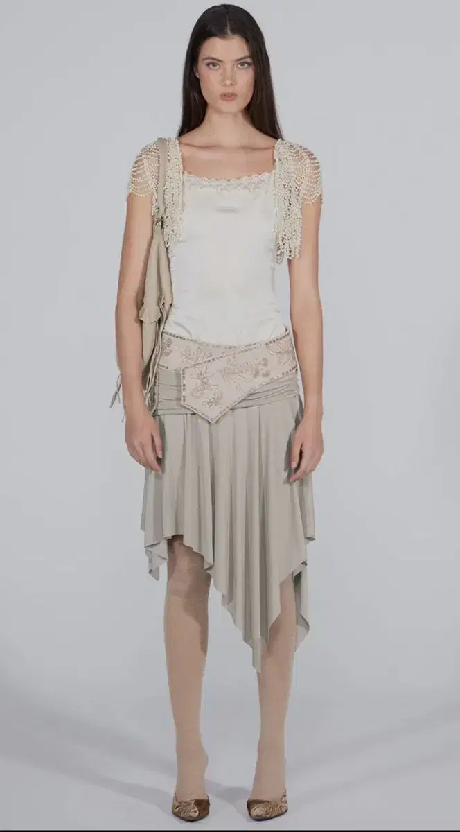 스컬프터 Beaded Jersey Skirt Raw