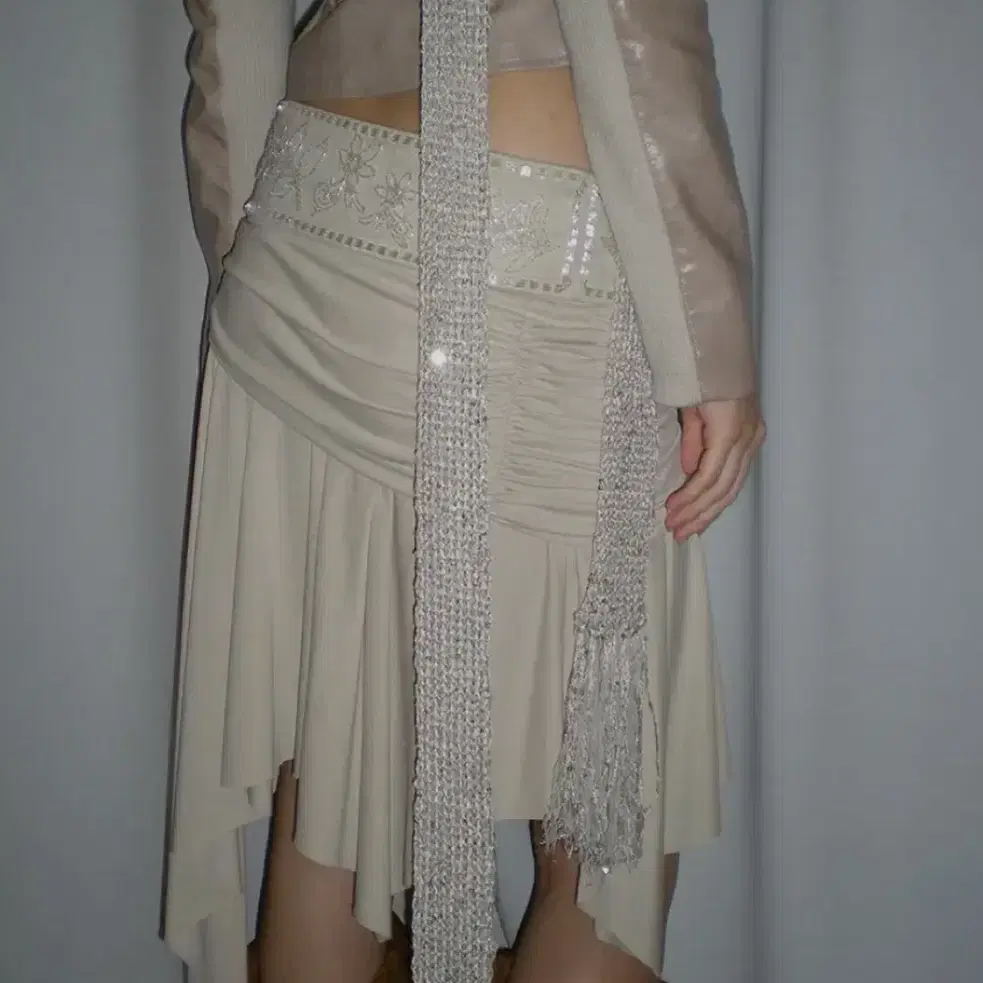 스컬프터 Beaded Jersey Skirt Raw