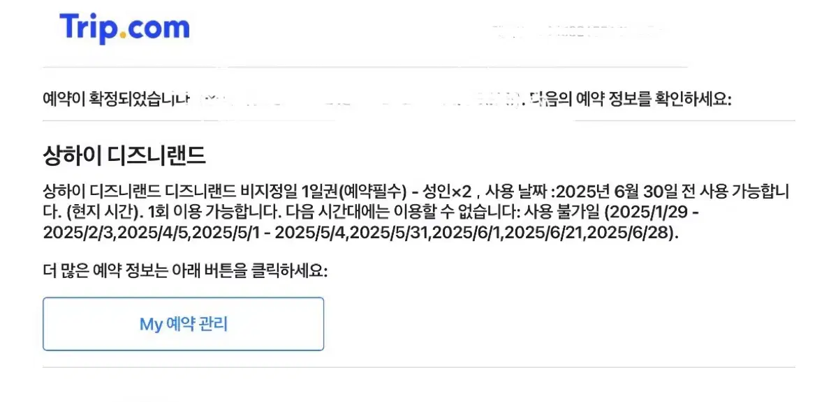 상하이 디즈니랜드 비지정 1일권 2매