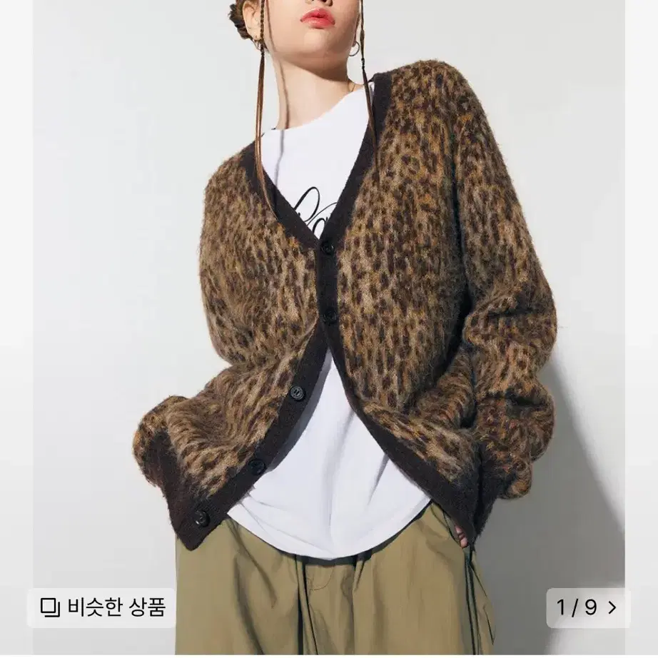 에즈에프캘리 LEOPARD KNIT CARDIGAN BROWN 레오파드