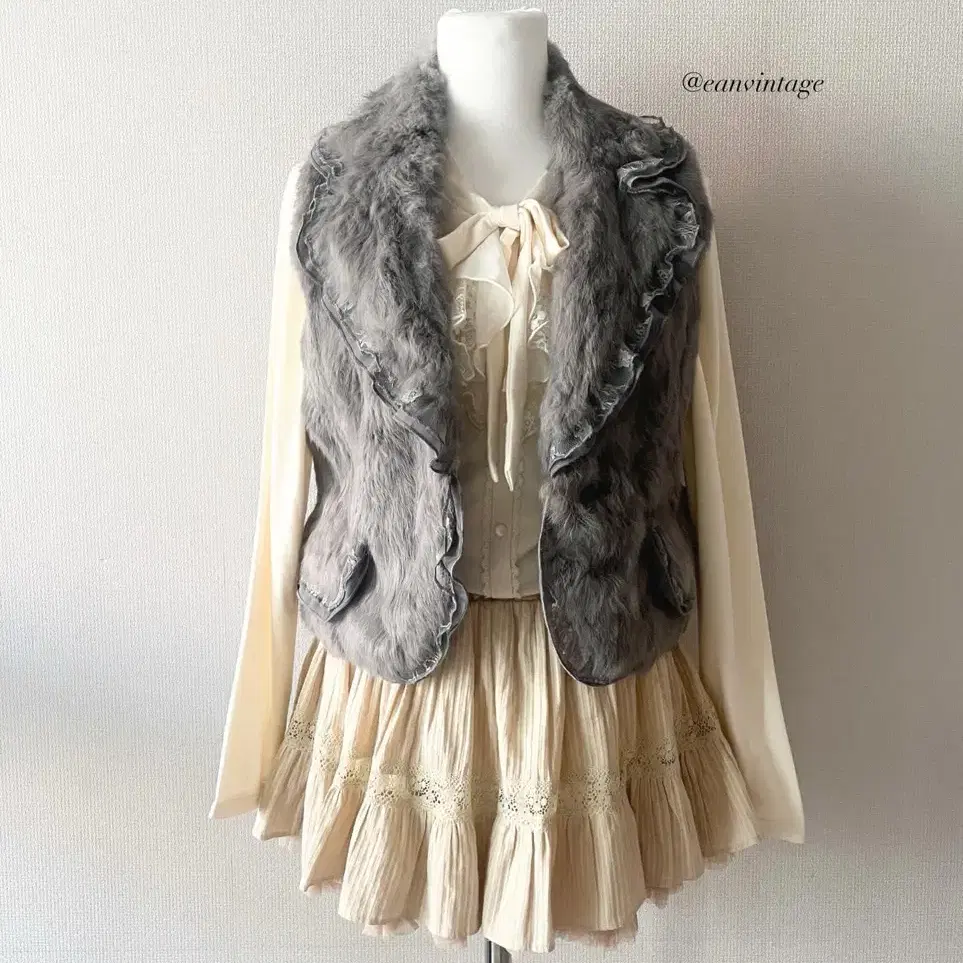 dark gray lace fur vest