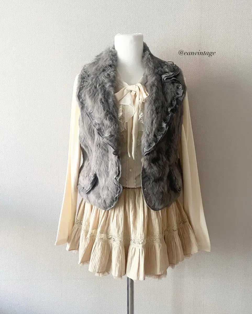 dark gray lace fur vest