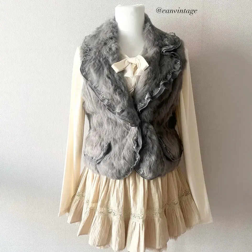 dark gray lace fur vest