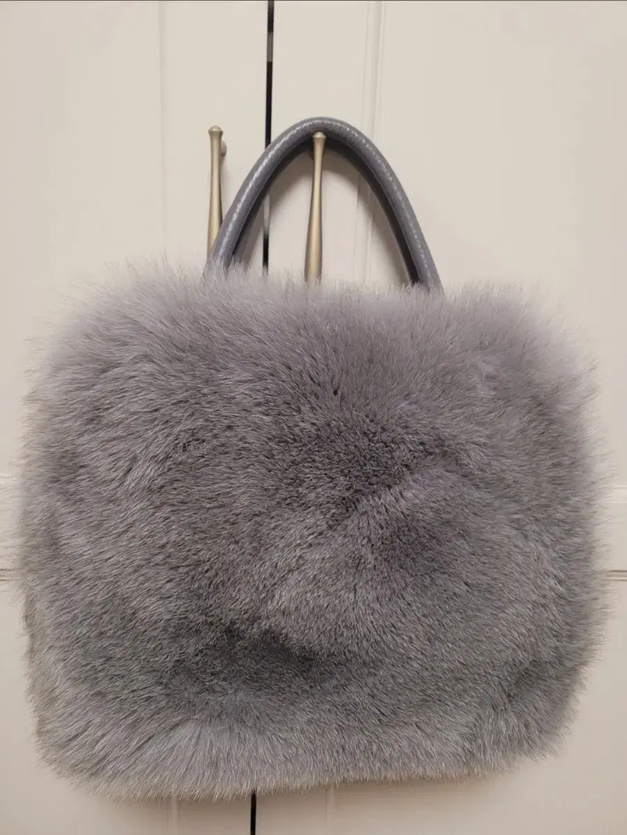 (New Product) Rabbit Fur + Natural Leather Tote Bag Handbag