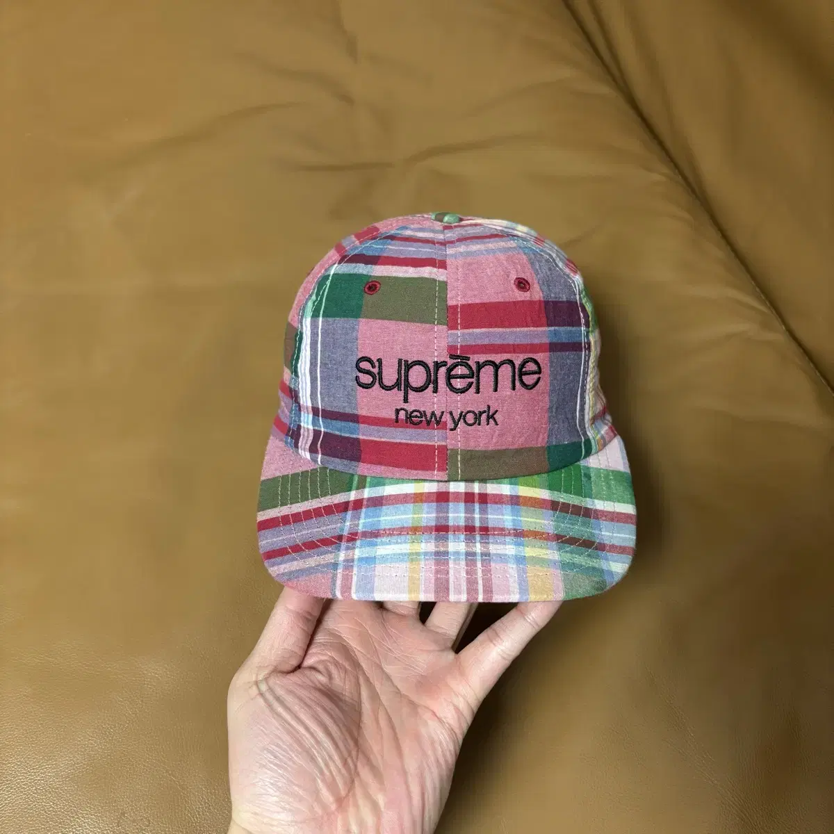 Supreme 슈프림 클래식 로고 마드라스 체크 6패널 볼캡 모자