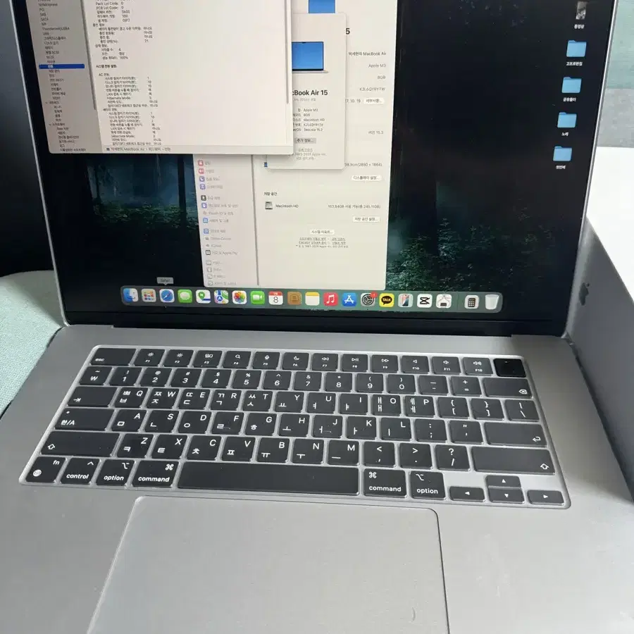 맥북에어 15 m3 8램 256기가 애캐플포함 판매합니다.