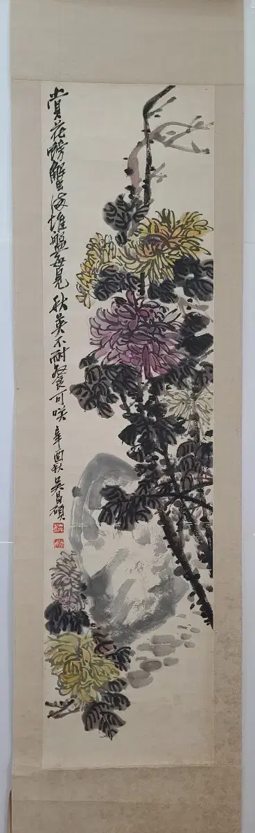 오창석, 석국도  화훼도, 136x34.5cm, 1921년.