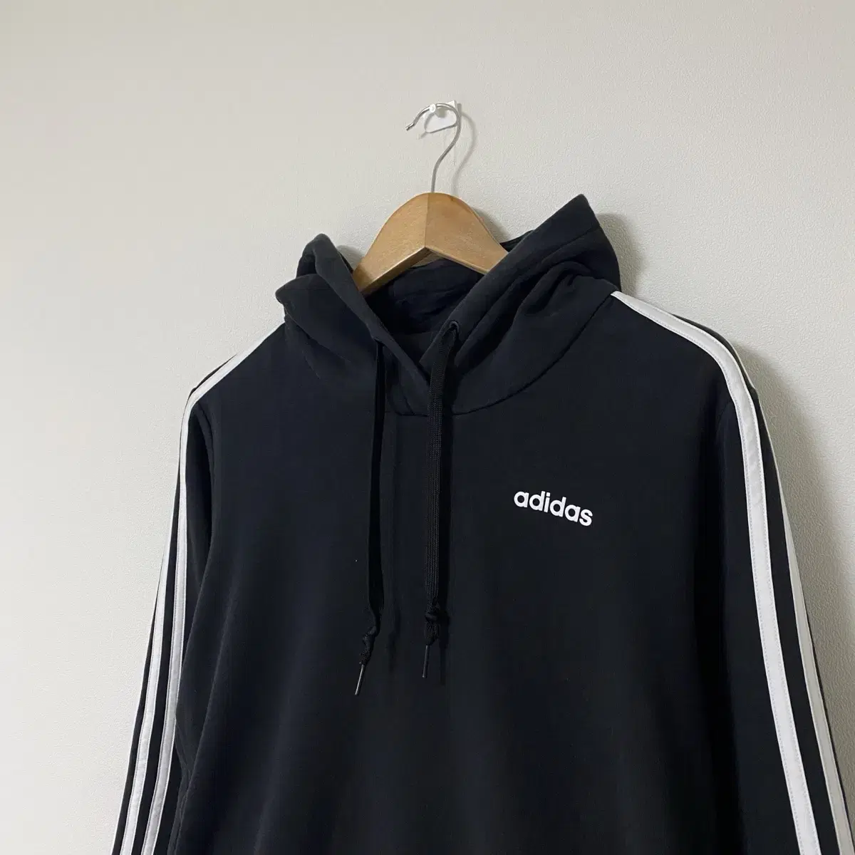 가슴단면56cm 빈티지 아디다스 adidas 블랙 삼선 기모 후드 후드티