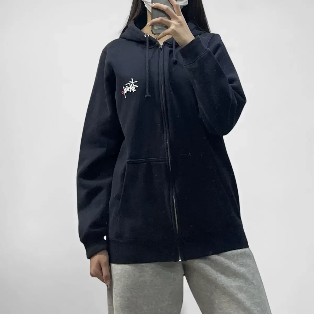 스투시 Stussy 베이직 로고 후드 집업 네이비