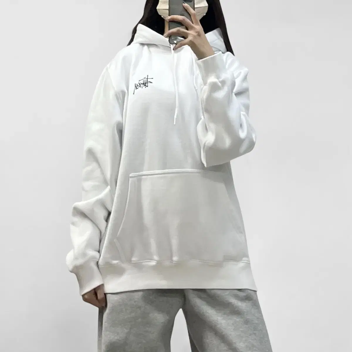 스투시 Stussy 베이직 로고 후드티 화이트