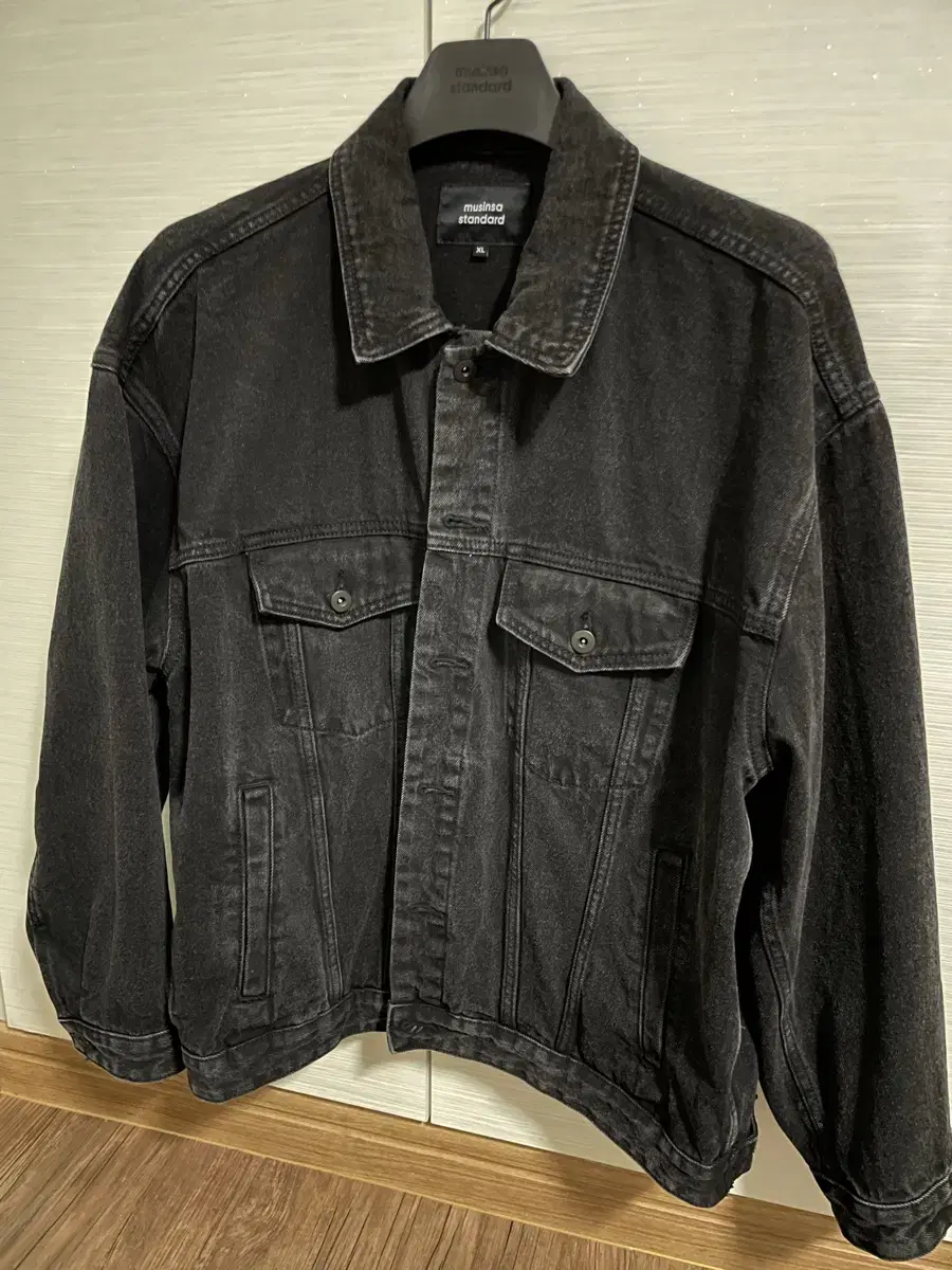 Oversized denim trucker jacket [washed black]