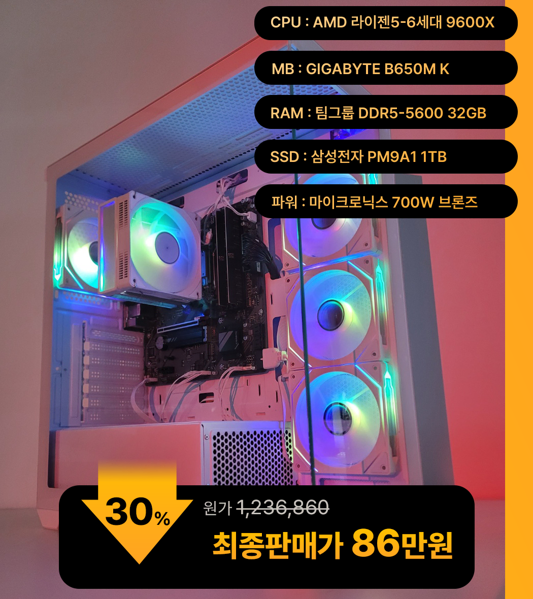 (새제품)9600X/램32/1TB/반본체 게임풀옵 PC본체데스크탑 최저가