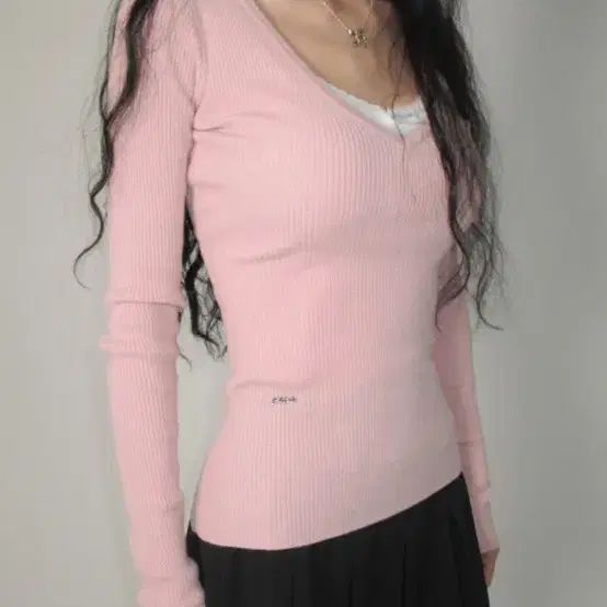 페일제이드 딥 브이 니트 티 Deep V Knit T 핑크 pink