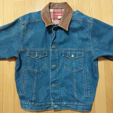 [MARLBORO ][아메카지]데님 자켓 가죽 자켓 가죽 옷깃 체크 안감