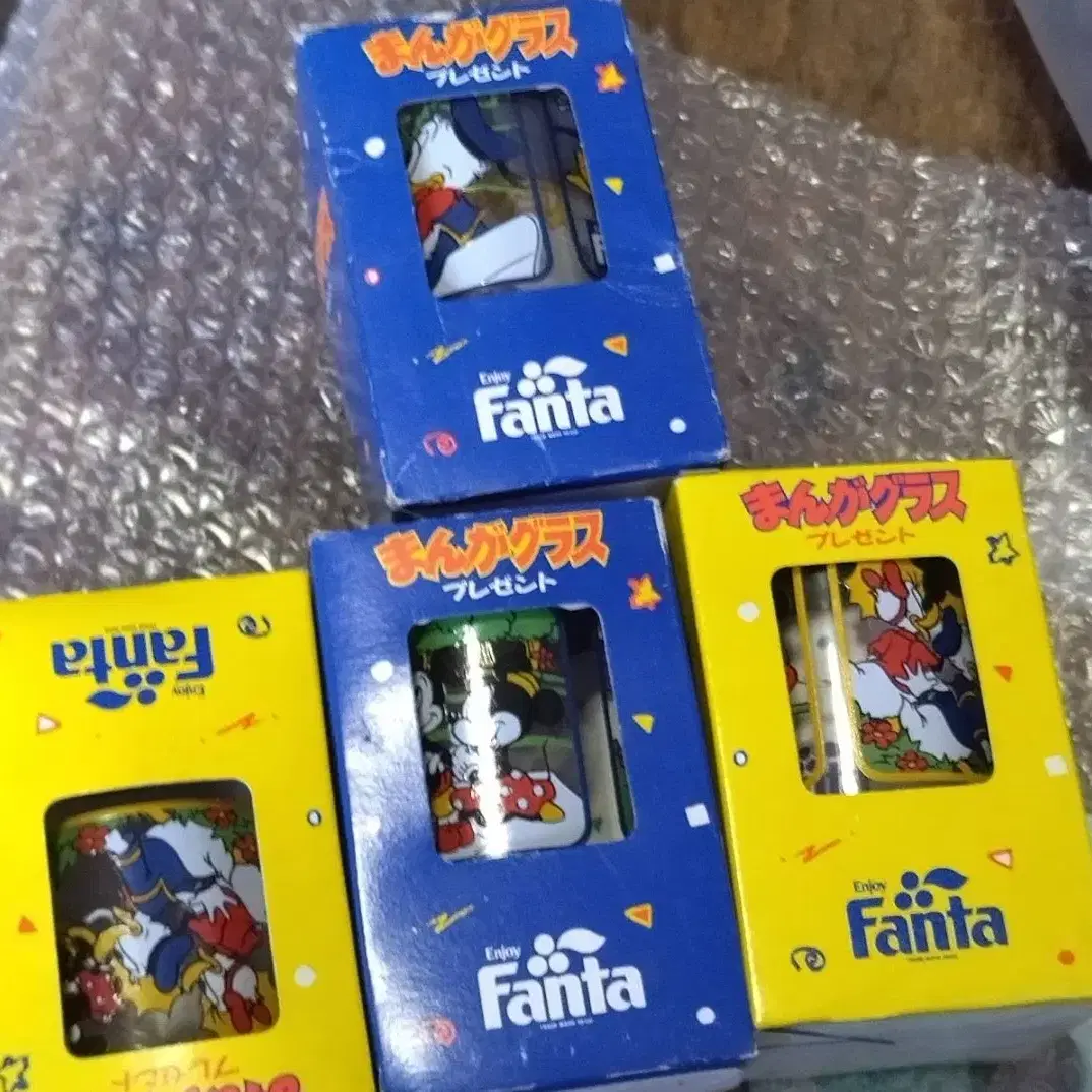 환타 Fanta 미키마우스와 도날드덕 유리컵  3개/ 코카콜라