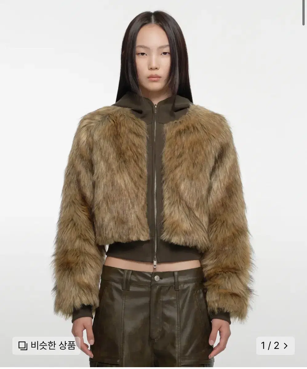 나체 퍼자켓 NACHE HOODIE CROP FUR JACKET KHAK