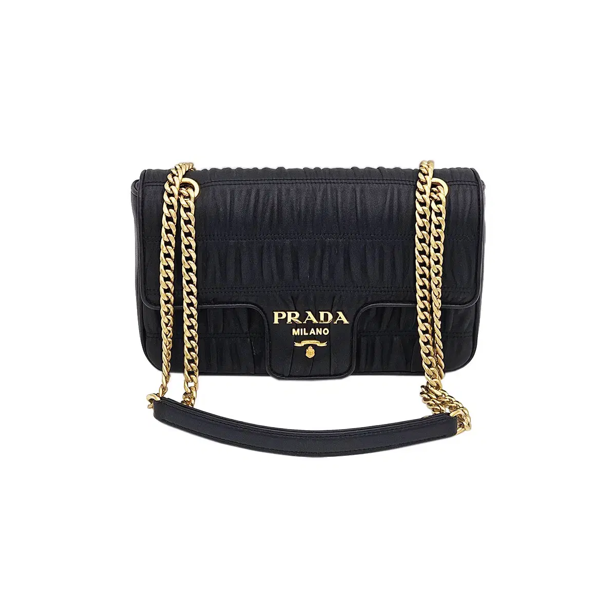 프라다 Prada 1BD235 블랙 나파 고프레 플랩 체인 숄더백