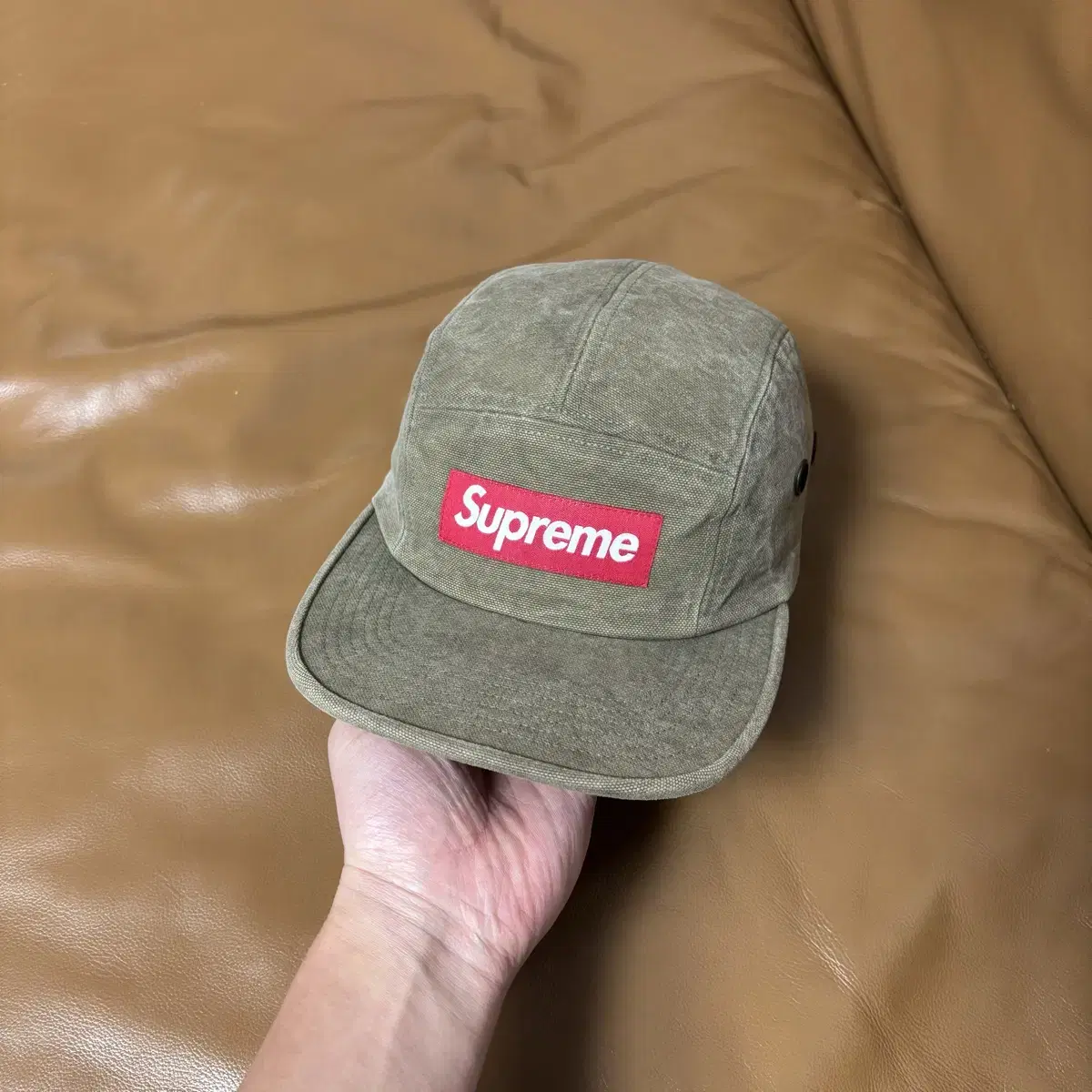 Supreme 슈프림 캠프캡 모자 (Stone Washed Olive)