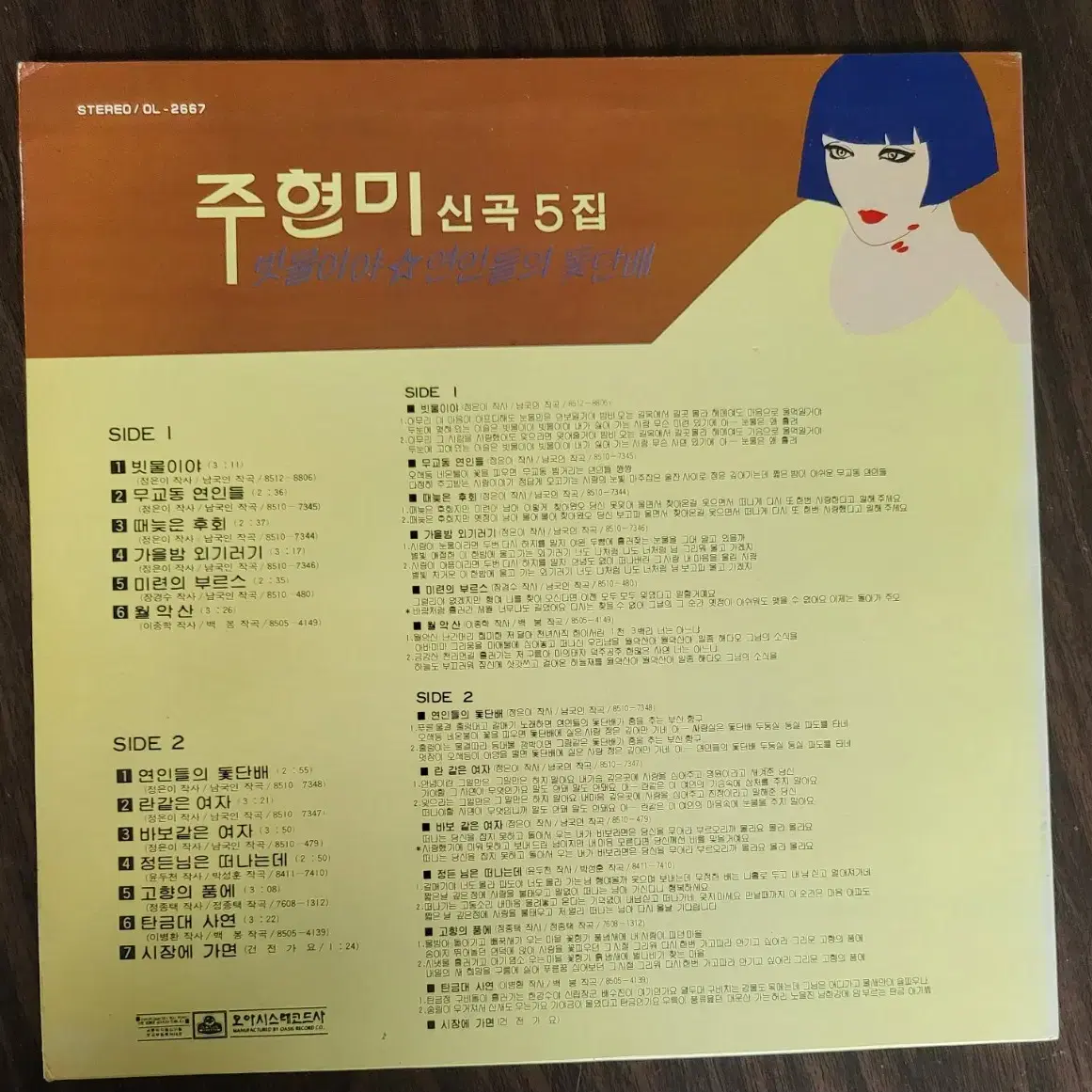 (민트) 주현미 5집 LP - 빗물이야,연인들의 돛단배