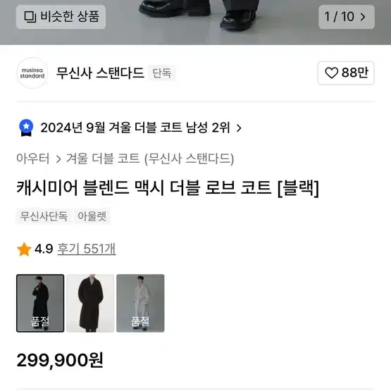 무신사스탠다드 캐시미어 블렌드 맥시 더블 로브 코트 [블랙]