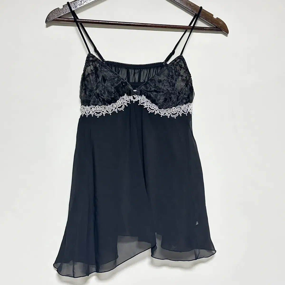 y2k lace see-through mini-ribbon chiffon unbuttoned strapless slip Japanese vintage Mori Girl harem pants look