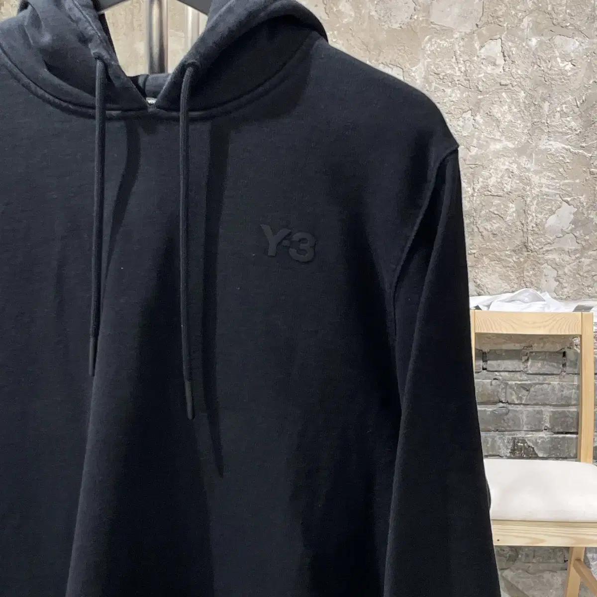 Y-3 블랙 스윔 코튼 후디