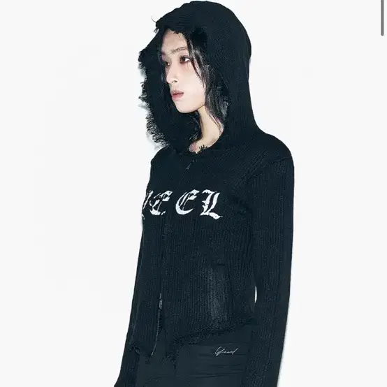 Leey 엘이이와이 RIBBED KNIT ZIP-UP HOODIE BLA